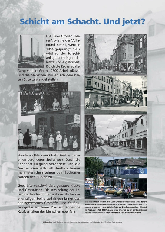 Schicht im Schacht und jetzt... GT Zeitreise-Tafel 14 in DIN A4 Ausstellung in der Christopherus Schule Gerthe und Kulturrat Lothringen