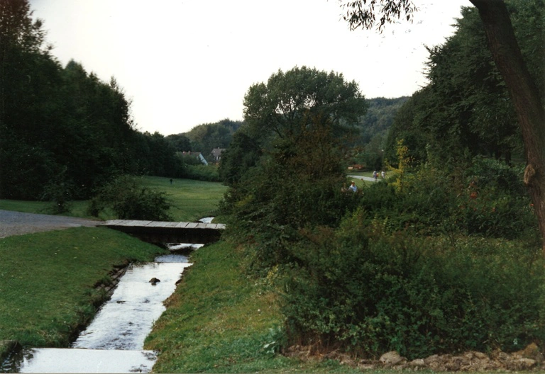 Brücke über den Abfluss vom runden Teich