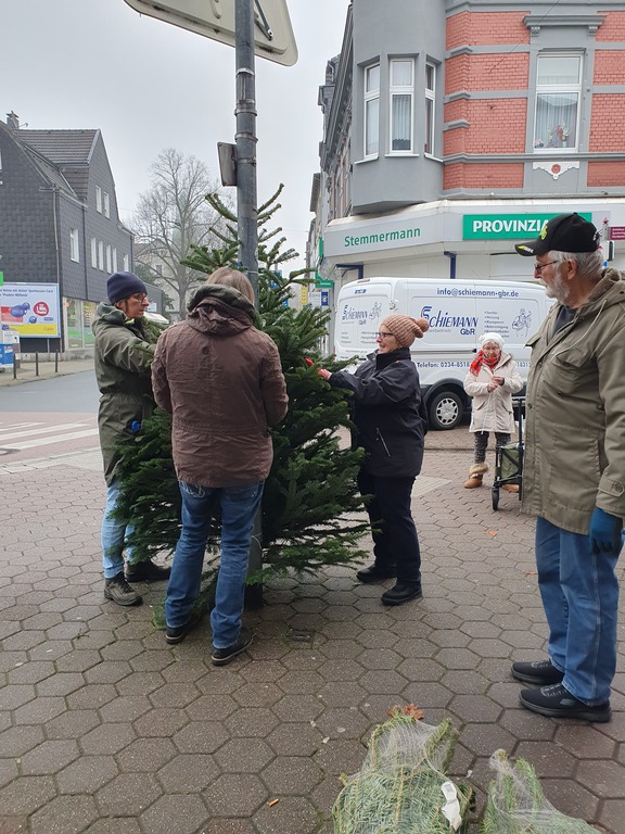 Weihnachtsbäume aufstellen in der Gerther Fußgängerzone 25.11.2025