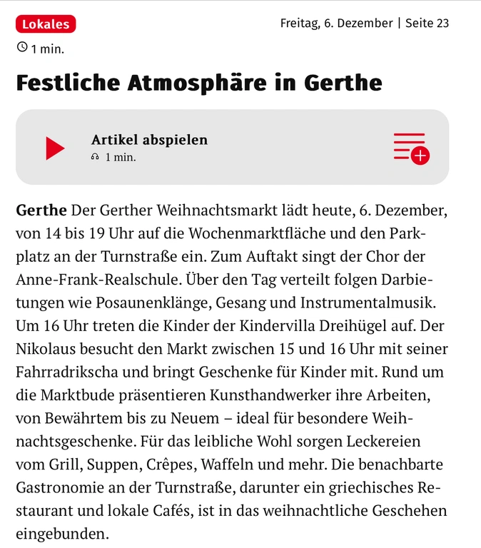 Gerther Weihnachtsmarkt 2024